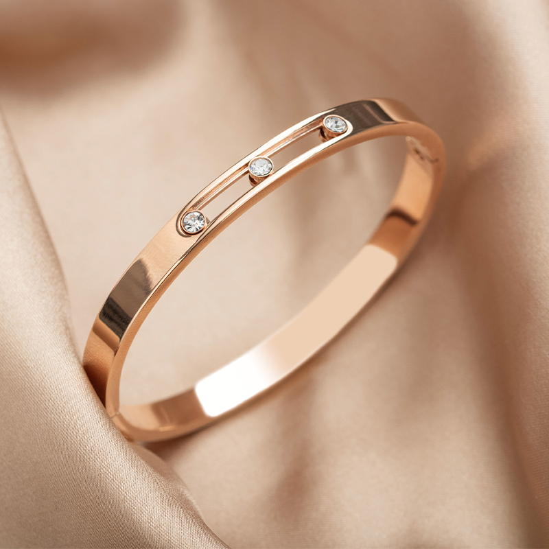 苏瑞瑞爆款会滑动的手镯锆石钛钢彩金椭圆开口小众轻奢高级感手环