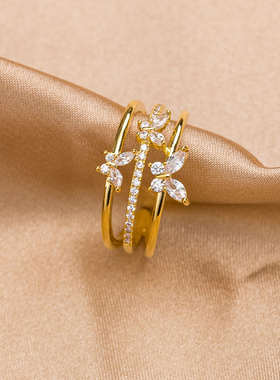 瑞蝴蝶结戒指开口可调节镶钻