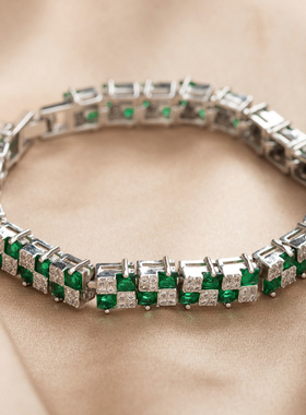 苏瑞瑞重工微镶方钻格子手链锆石镀金欧美小众时尚简约百搭手饰女