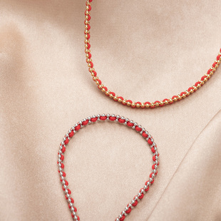 苏瑞瑞轻奢编织红绳手链女钛钢金色珠子本命年手饰金属链条新年红