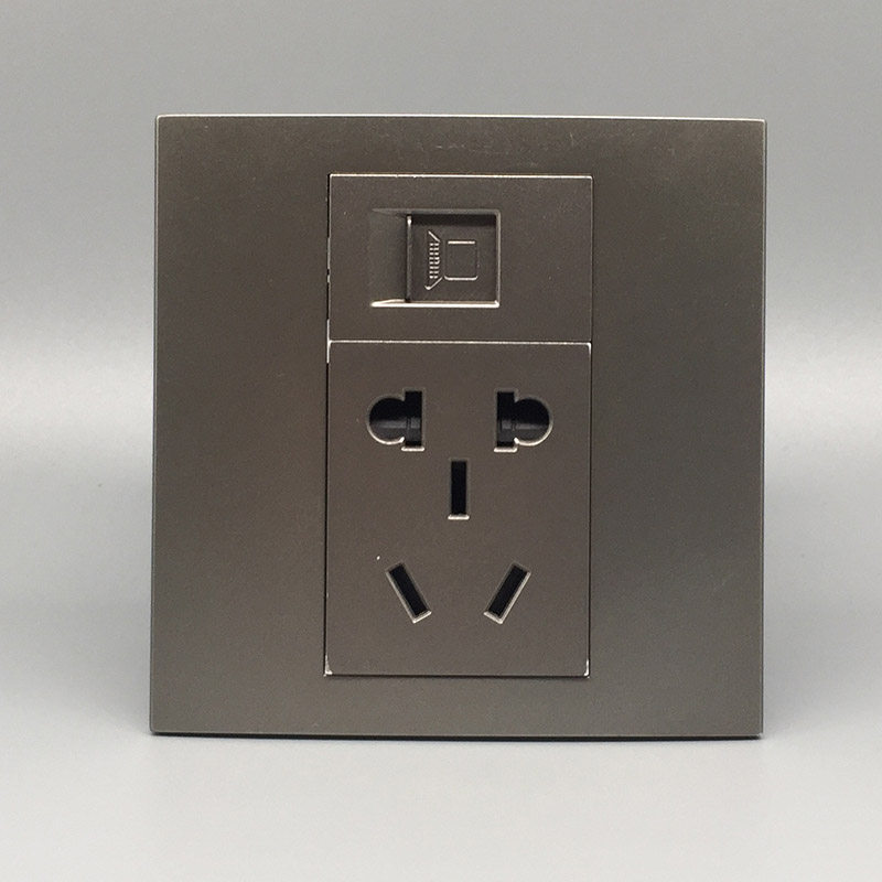 灰色86型五孔网络插座超五类网线电脑宽带接口5孔+网口插座面板