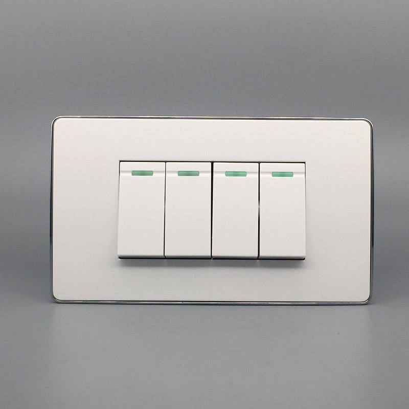 白色银边120四开双控四位双控开关4开四联开关插座面板家用灯开关