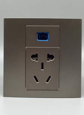 86型灰色墙壁电脑网络光钎带5孔电源SC光纤+五孔插座面板二三插座