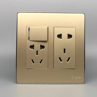 金色银边120型插座开关面板5眼 一开双控加五孔十孔 单开二三插