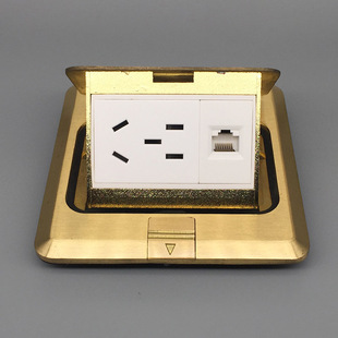 地面隐形地插插座 铜防水阻尼弹起慢弹地插五孔带网络电脑嵌入式