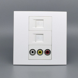 86型音视频AV多媒体插座双口六类电脑插口红黄白接线千兆网口面板