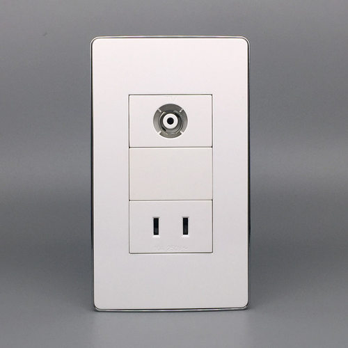 银边120型二孔电源加电视闭路二眼10A2孔插座带TV口有线数字面板