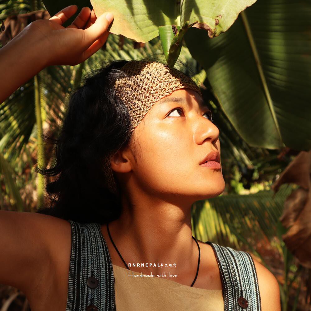 RNRNEPAL脏辫发带汉麻手工针织头带透气棉麻嬉皮头饰男复古发箍女