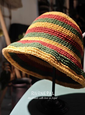RNRNEPAL雷鬼渔夫帽手工帽子纯棉透气亲肤盆帽脏辫rasta毛线帽
