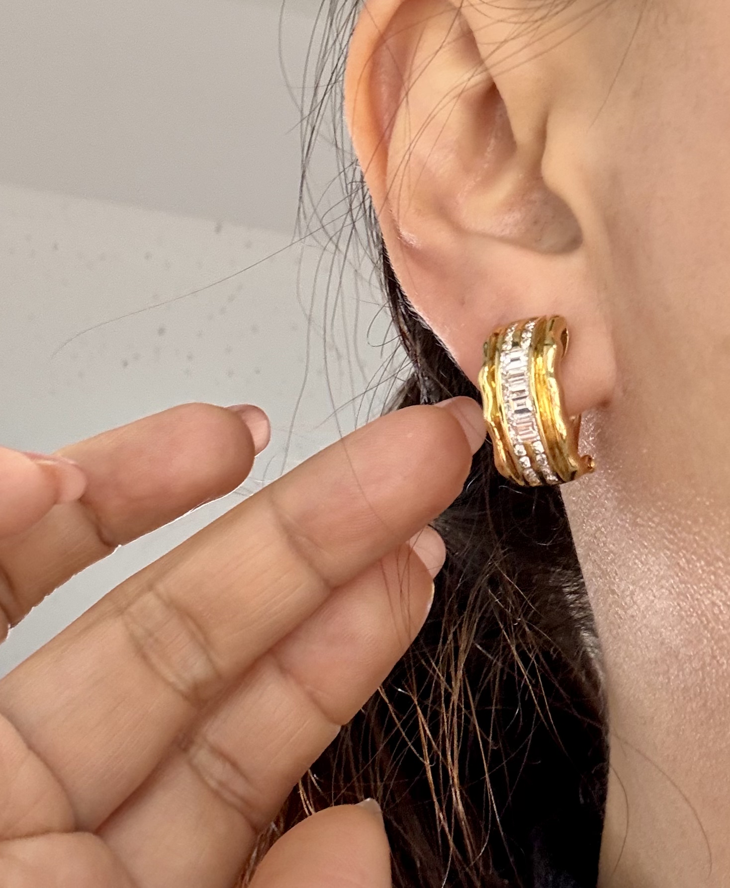 2万多捡漏2克拉宽版老钱风天然钻石耳钉18K黄金14.9克重