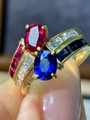 1万多18K红蓝宝钻戒红宝石1.1克拉蓝宝石1.2克拉7.6克重工18K黄金