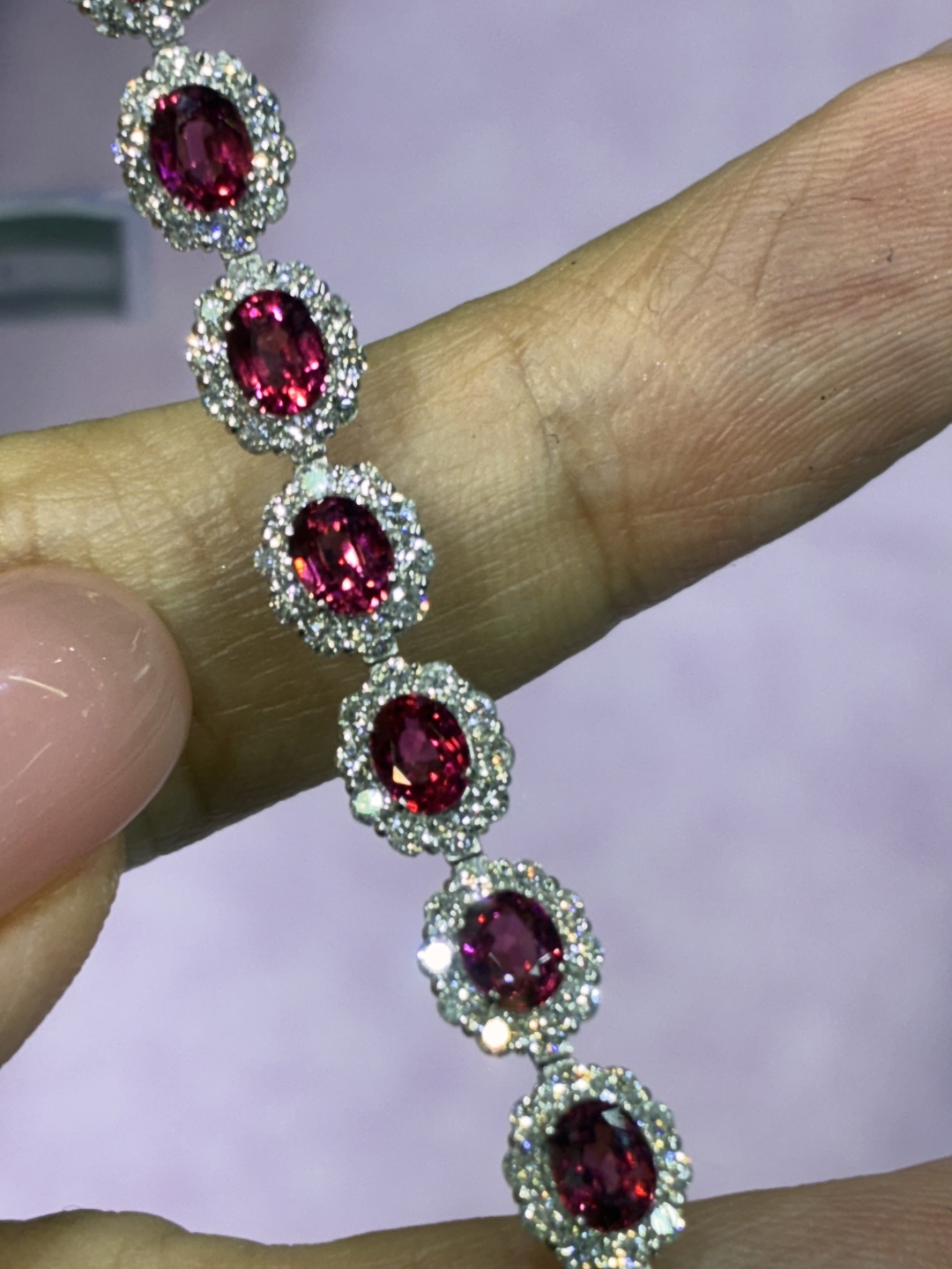 小万亏本卖收藏级7克拉整圈无烧尖晶石钻石手链Pt镶钻3克拉18.5cm