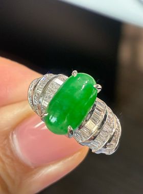 亏本卖 A货缅甸翡翠老坑钻戒18K白金钻石镶嵌1.5克拉天然钻石戒指