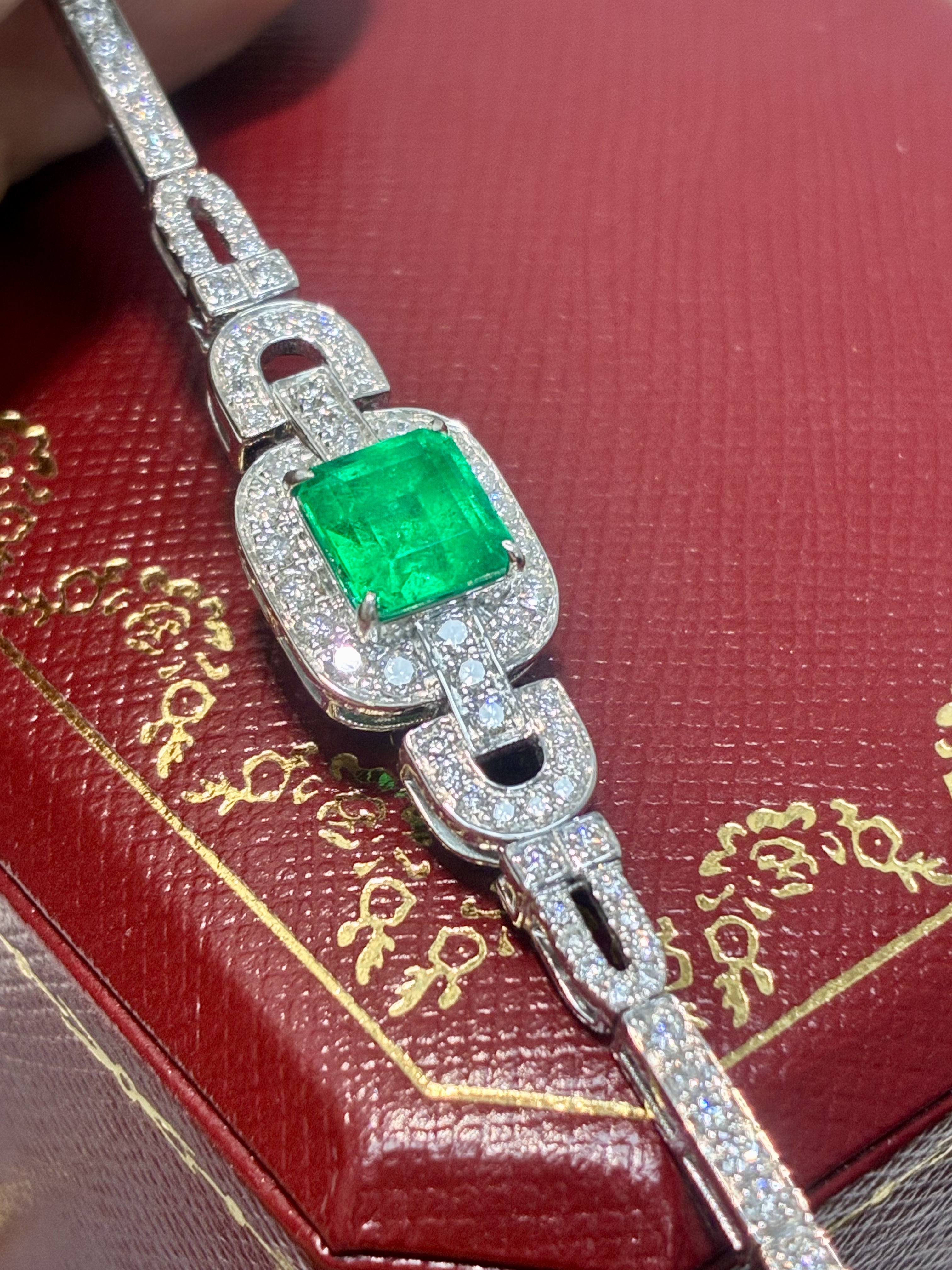 29800的1.3ct 祖母绿手链 哥伦比亚产地 极微油 18K钻石1.45克拉