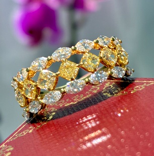 1万多大漏2.25克拉黄钻白钻排钻戒指18K黄金镶嵌