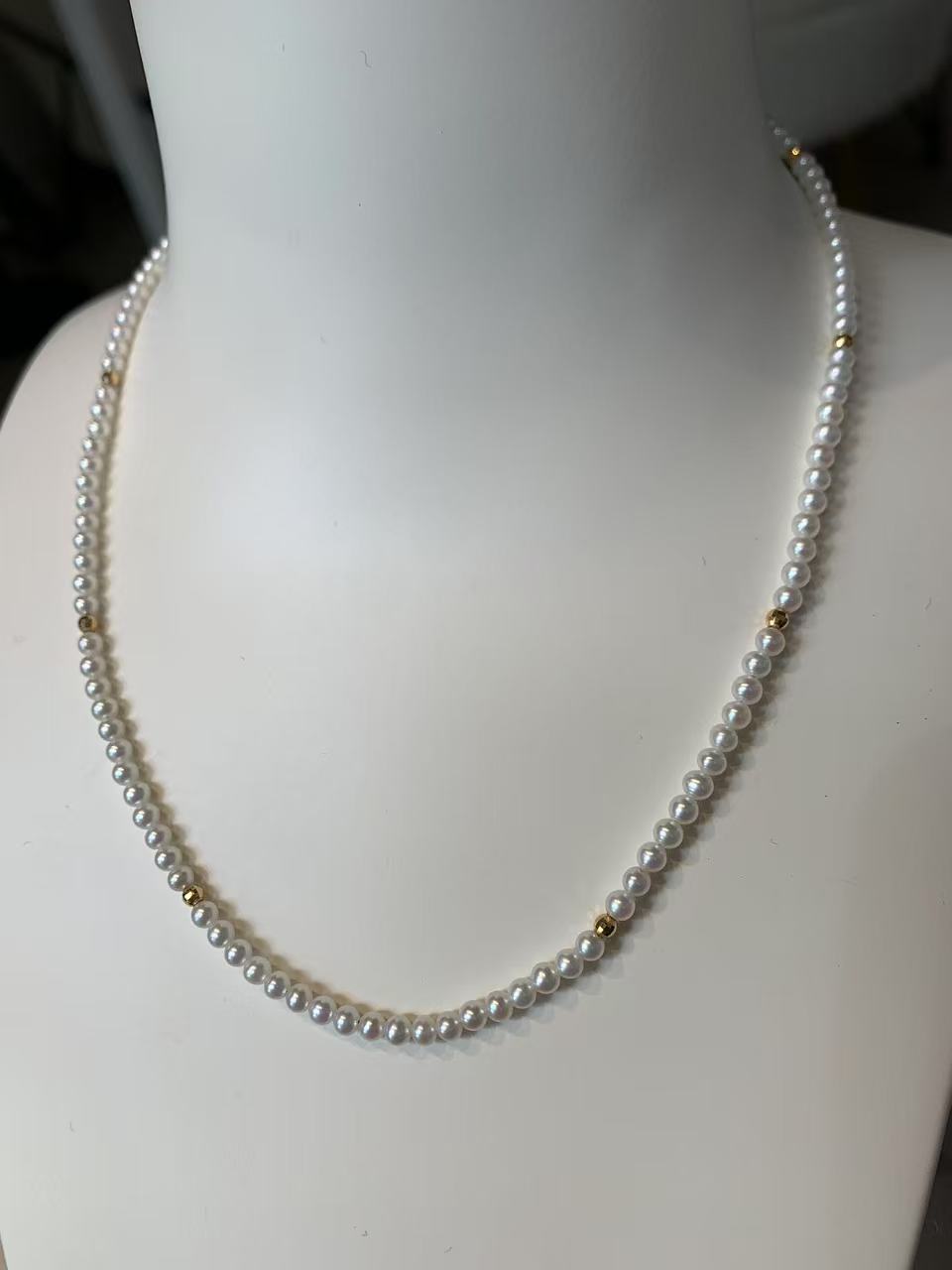 18k黄金2.5mm精品正圆无暇小米珠ak项链孤品一条不可复制天然珍珠