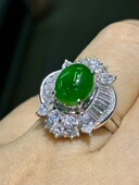 Pt镶钻石2.3克拉 19888超级大漏 缅甸翡翠大钻戒 挺大整体20.5mm