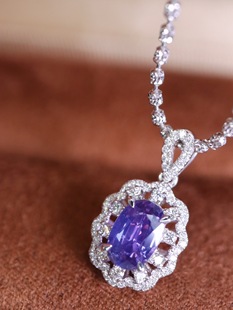 台面大颜色明亮火彩好18K金钻石 天然紫色蓝宝石吊坠主石1.01克拉