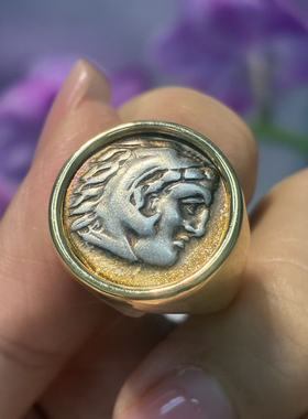 1万多亏本卖 10克多重18K黄金 真的古币大力神戒指 圈口14号可改