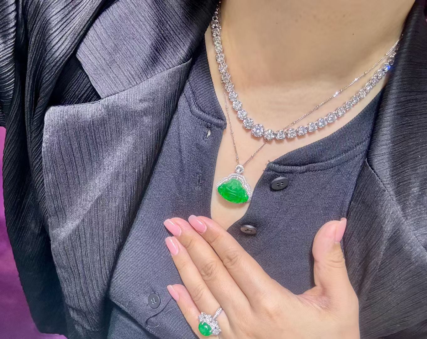 满圈15克拉天然钻石项链 原20万多 现亏本卖中万  41克重工长43cm