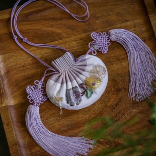 浅紫蝶恋花手绣古法荷包 手工盘金绣中号配回笼须传统礼物送老外