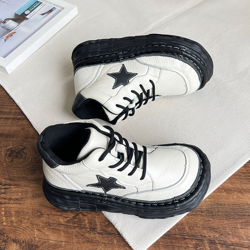 丑萌真皮厚底小白鞋马丁靴增高靴