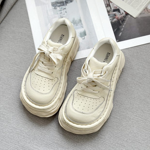 2026新品巷拙韩版厚底松糕鞋女真皮系带丑萌大头鞋增高休闲鞋女鞋