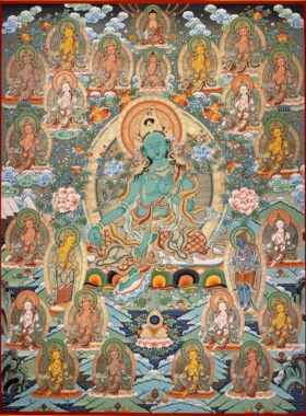 青海热贡画僧矿物颜料纯手绘唐卡装饰挂画二十一绿度母高1.2米
