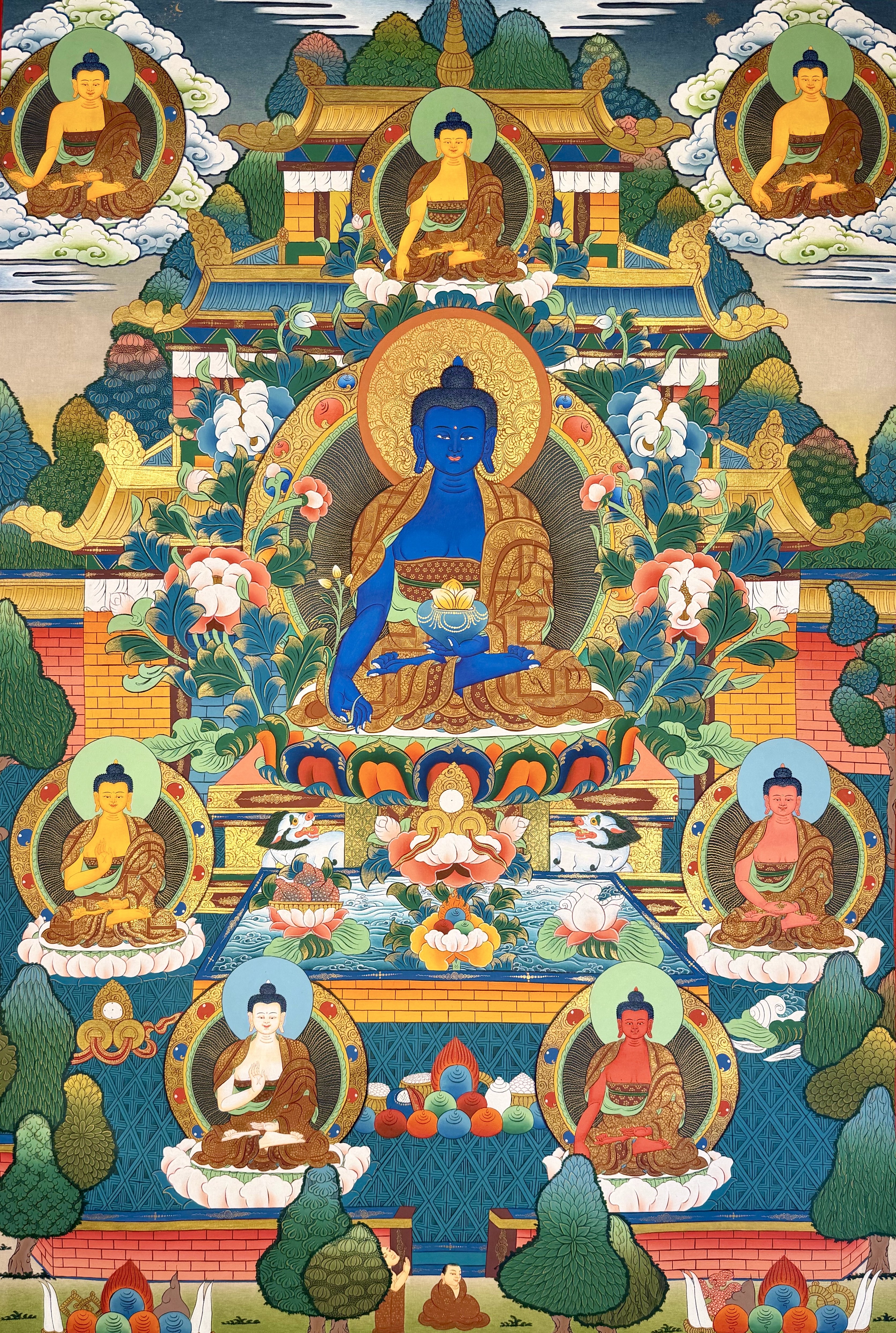 LM画师矿彩手绘佛卡意境观想唐卡客厅书房装饰画药师佛100&times;68