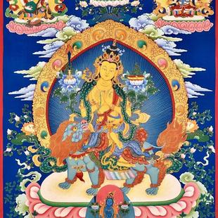 尼泊尔手绘唐卡装饰画五部文殊骑师文书菩萨唐卡尺寸90*60
