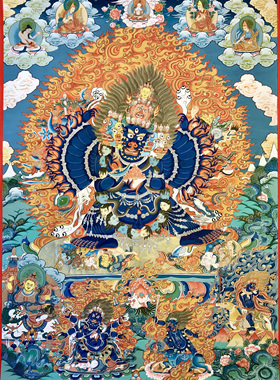 青海热贡精品手绘唐卡矿物颜料书房佛画大威德金刚彩唐卡100*70