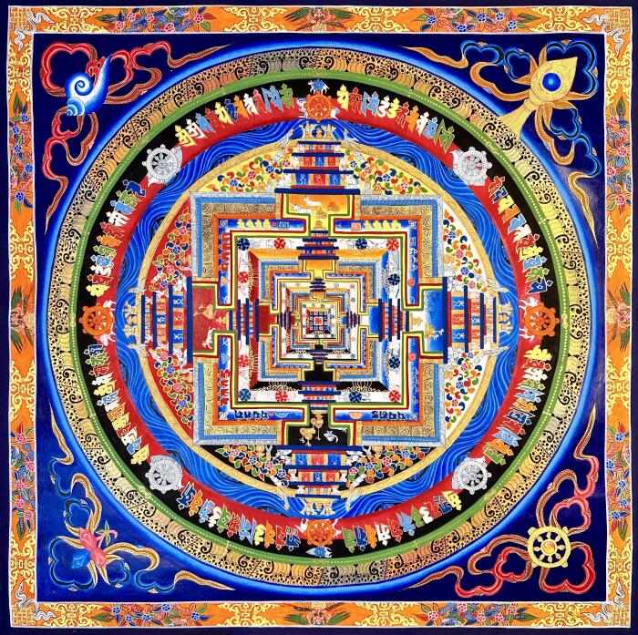 大气简约风水画客厅背景墙玄关装饰艺术画手绘时轮金刚坛城高70