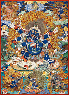 青海热贡南他日加矿物颜料纯手绘彩唐卡大黑天六臂玛哈嘎拉高1米