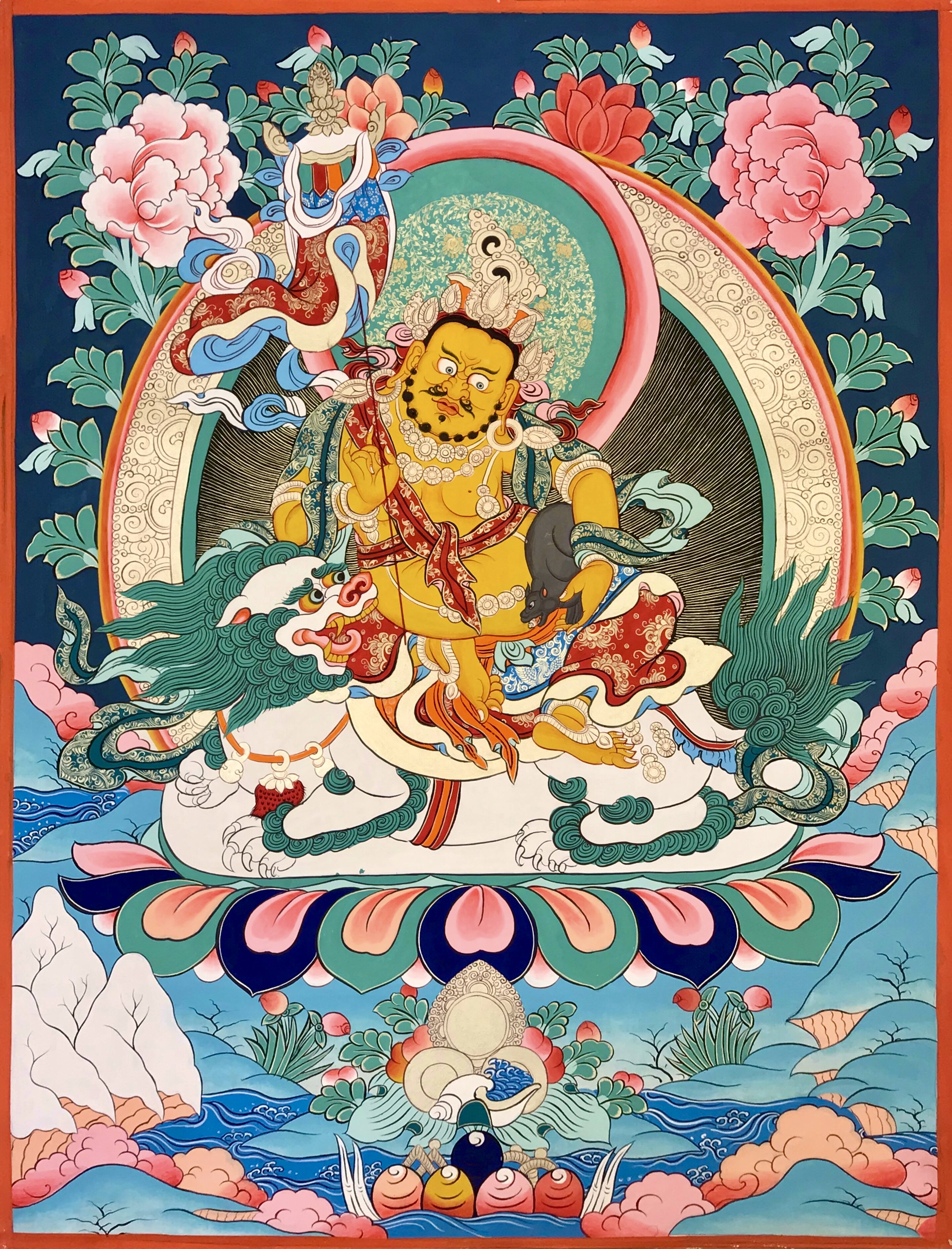 热贡多杰仁青矿物颜料纯手绘唐卡装饰佛画彩唐财宝天王尺幅60×45