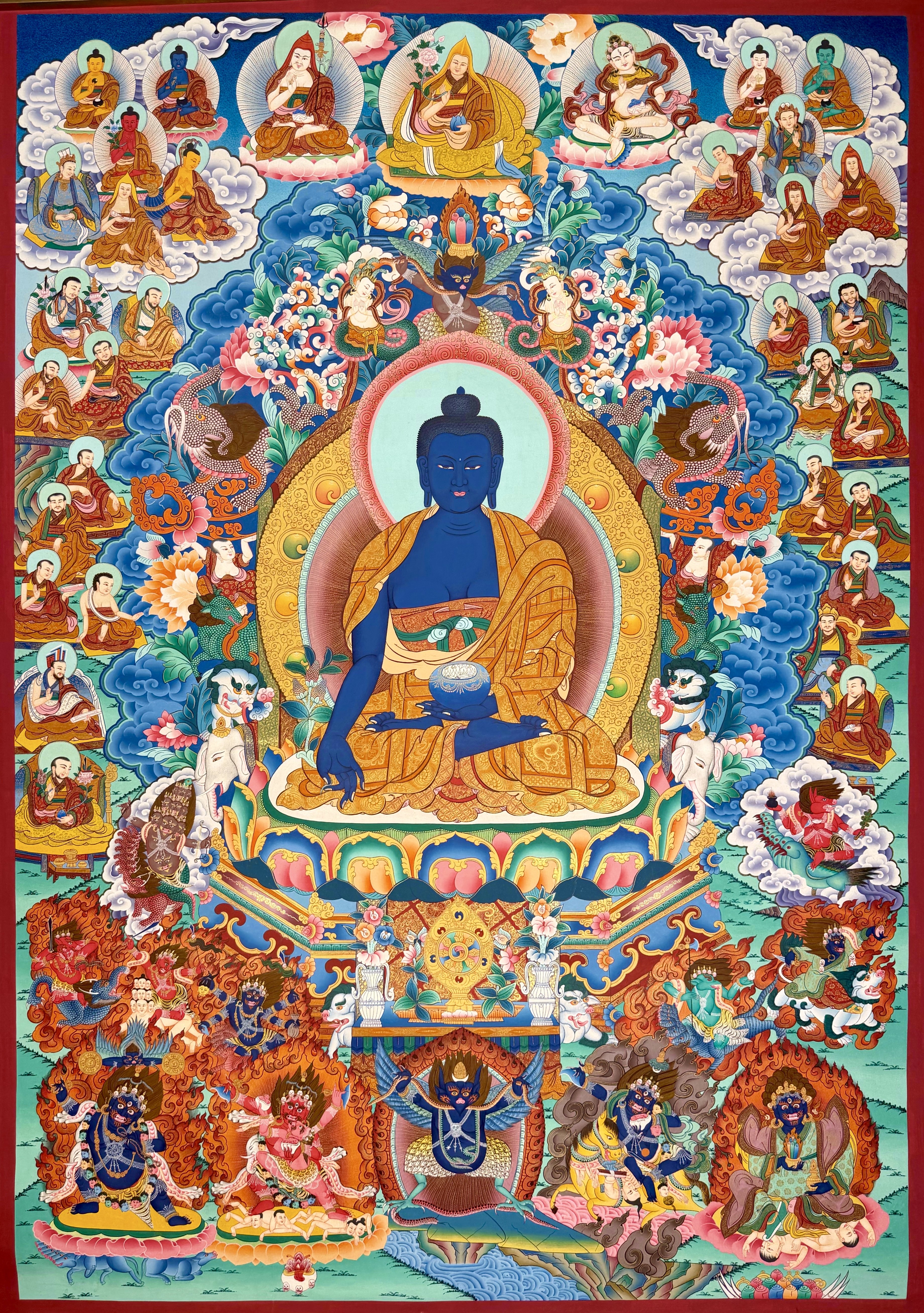 藏族画师矿彩手绘佛卡意境观想唐卡客厅书房装饰画药师佛100&times;70