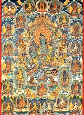 青海热贡索南老师矿物颜料纯手绘唐卡装饰挂画二十一绿度母高1米