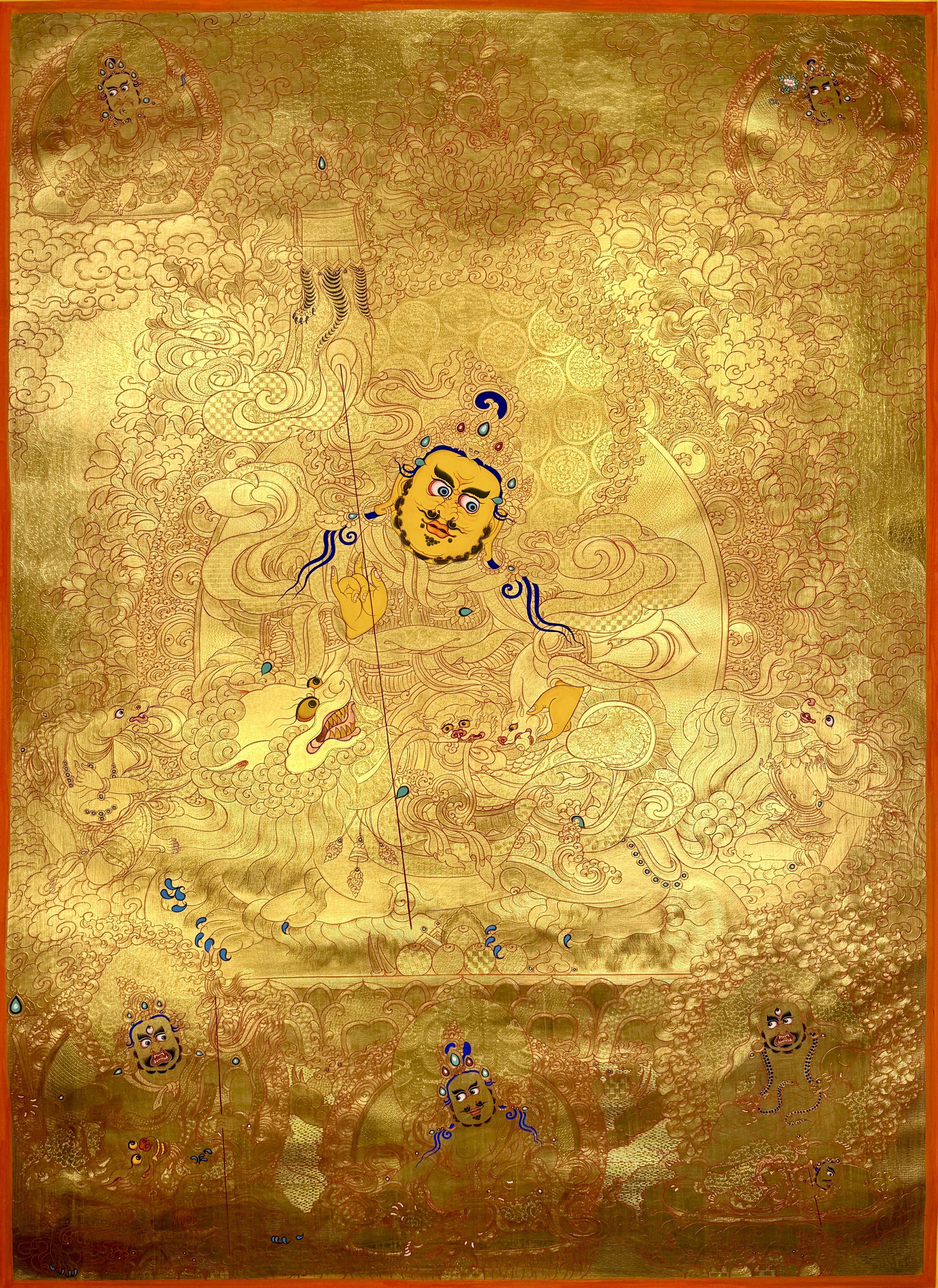 青海热贡才让老师纯手绘矿物颜料唐卡装饰佛画金箔财宝天王高1米