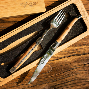 杜松木（刺柏）法国拉吉奥乐刀叉Laguiole en Aubrac西餐餐刀餐叉
