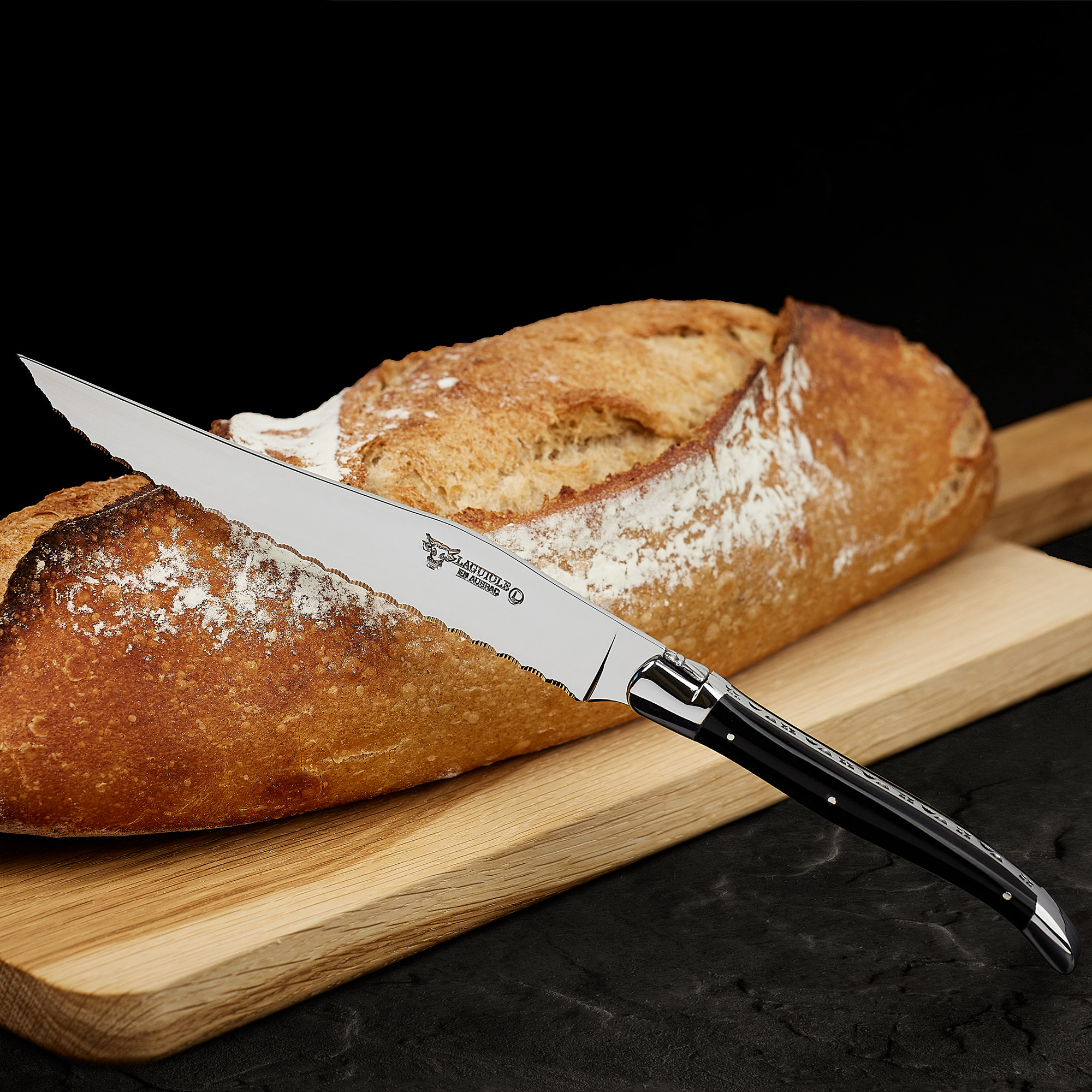 法国拉吉奥乐面包刀手工制深色水牛角手柄laguiole en aubrac进口