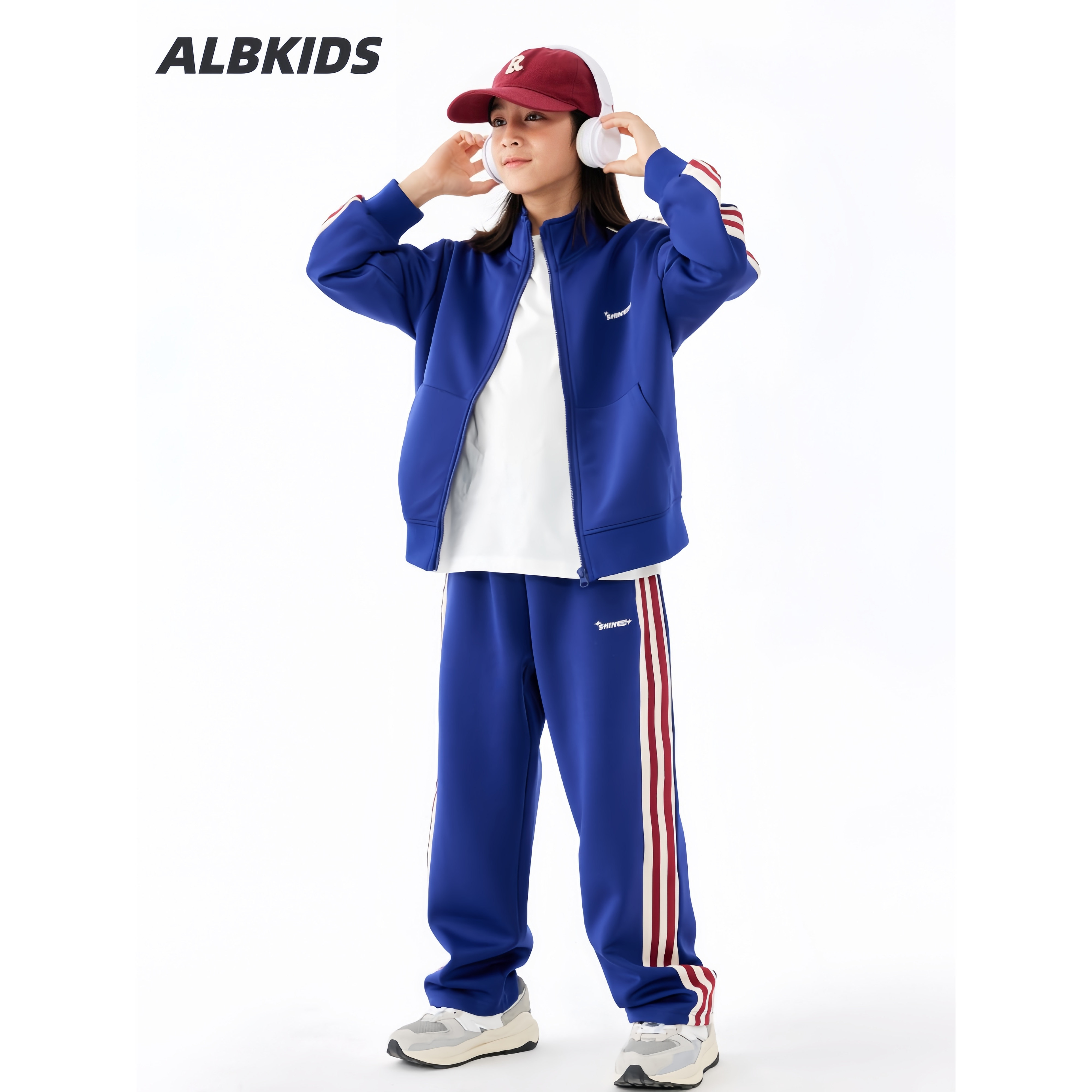 ALBKIDS童装男童25春秋款斜边三条杠宽松运动套装中大童卫衣套装