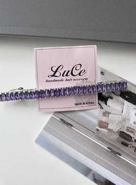 韩国进口luce新款发饰紫色水晶方块一字夹弹簧夹彩色锆石边夹发饰