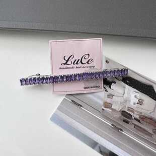 韩国进口luce新款发饰紫色水晶方块一字夹弹簧夹彩色锆石边夹发饰