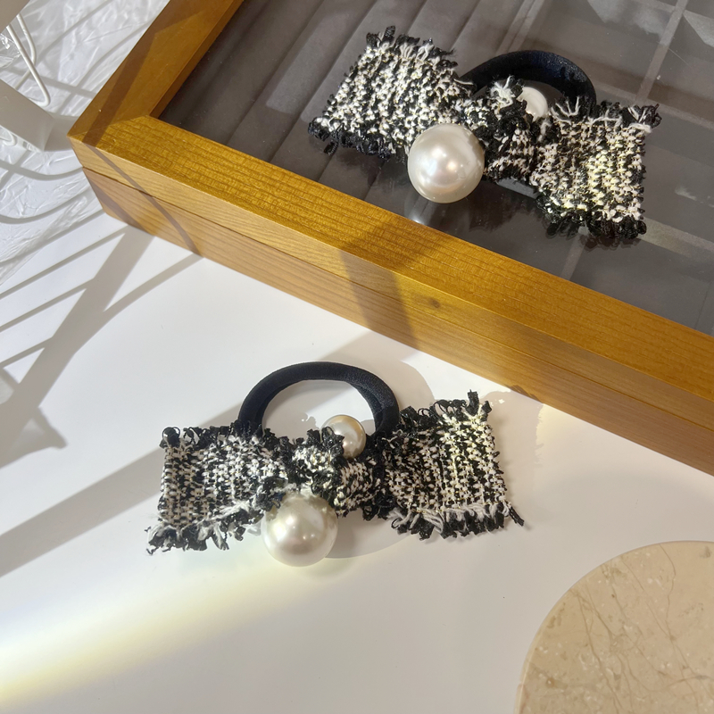 韩国东大门进口新款小香风蝴蝶结头绳大小珍珠马尾发圈丸子头发圈