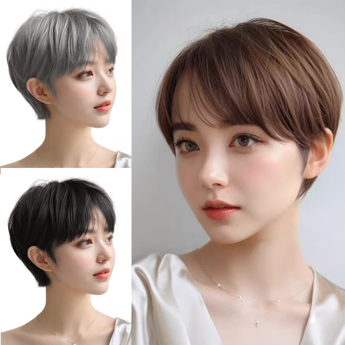 帅气假发女斜刘海短直发假发全头套自然仿真中性挂耳短发wigs