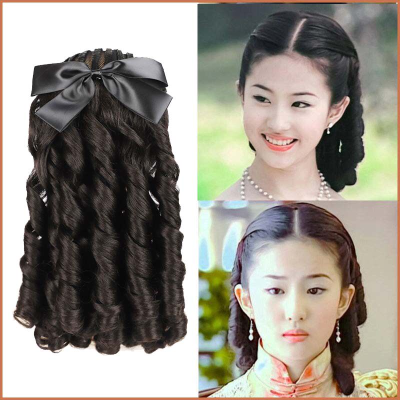 复古民国风螺旋卷油条卷马尾辫假发女旗袍公主卷长卷发假发马尾