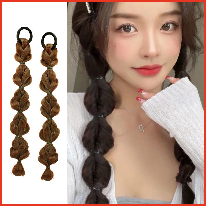 网红泡泡麻花辫假发马尾女俏皮可爱手工编灯笼辫高马尾假发辫子