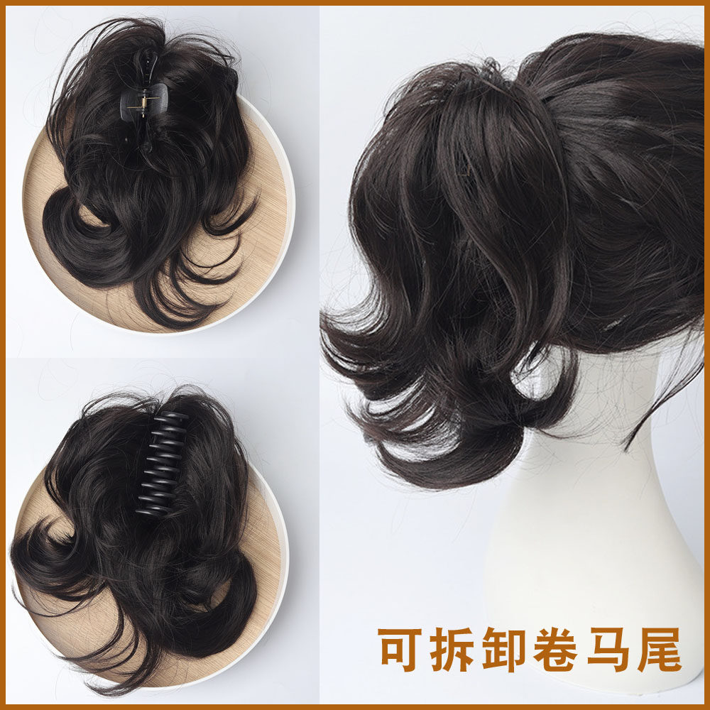 日韩假发女抓夹凤凰尾短卷马尾假发辫ins风显发量可拆卸高马尾wig