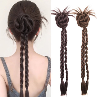 中式假发女抓夹鸡毛扭扭辫花苞头假发包双马尾辫子气质盘发丸子头