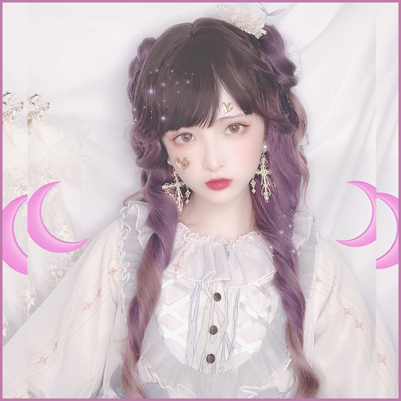 紫色渐变长卷发假发lolita长卷发假发全头套韩式少女发型