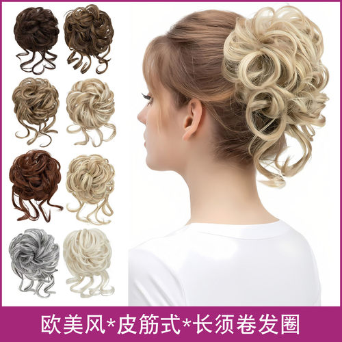 欧美假发女发圈长须卷发圈假发包盘发花苞头丸子头假发圈bun wigs